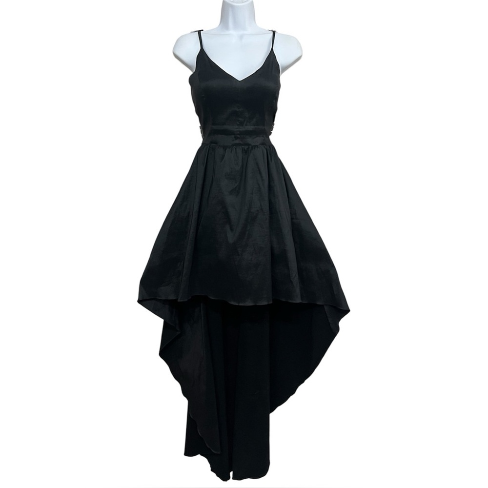 Vtg Y2K Black‎ Satin Formal Dress Juniors 15/16 High-Low Whimsigoth Dark Romance